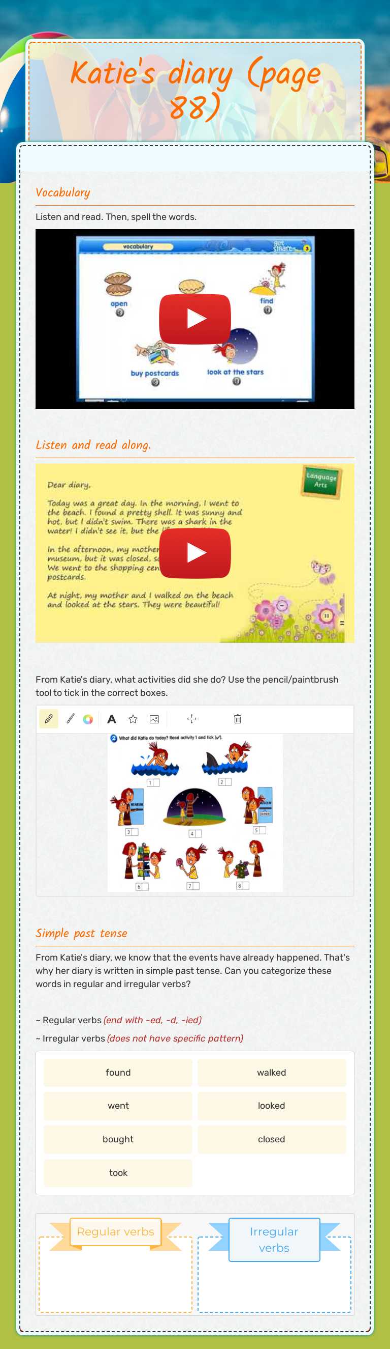 Katie's diary
(page 88) Grade 3 worksheet preview