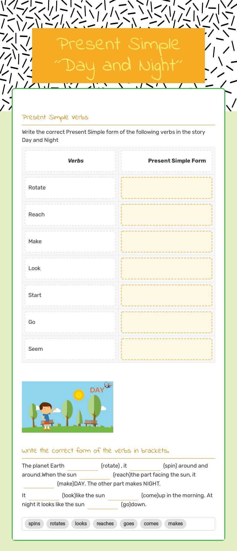 Present Simple´´Day and Night´´ worksheet preview image