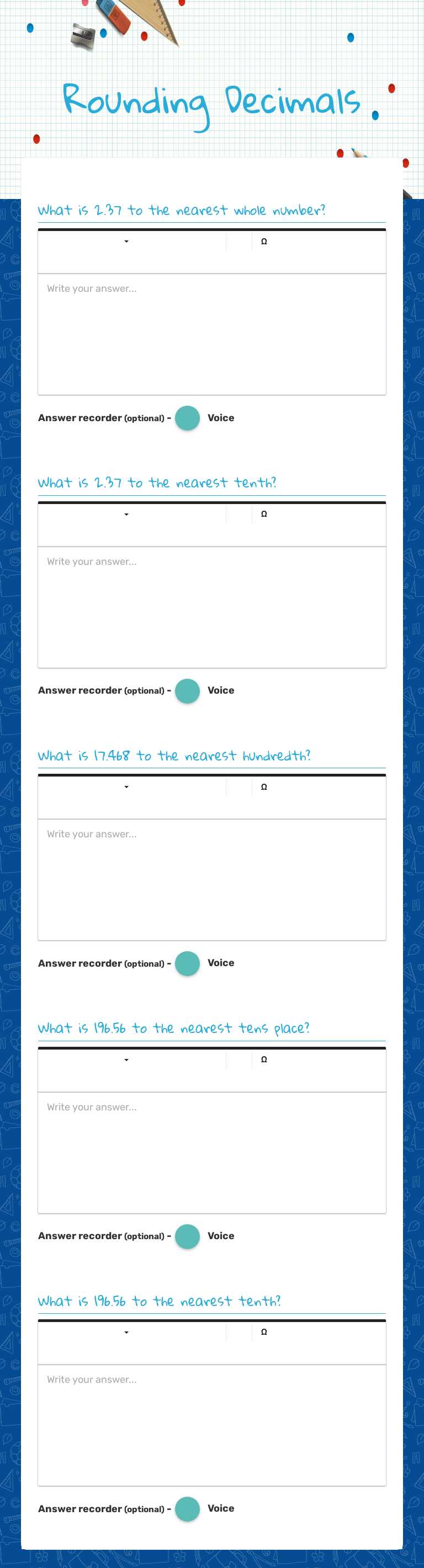 Rounding Decimals Grade 5 worksheet preview
