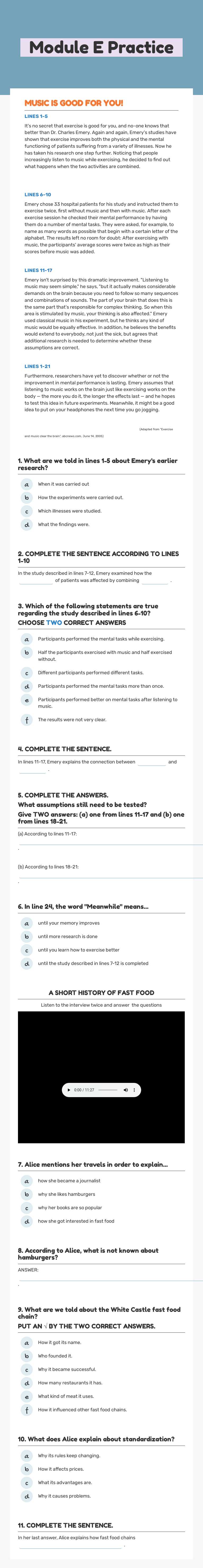 Module E Practice worksheet preview image