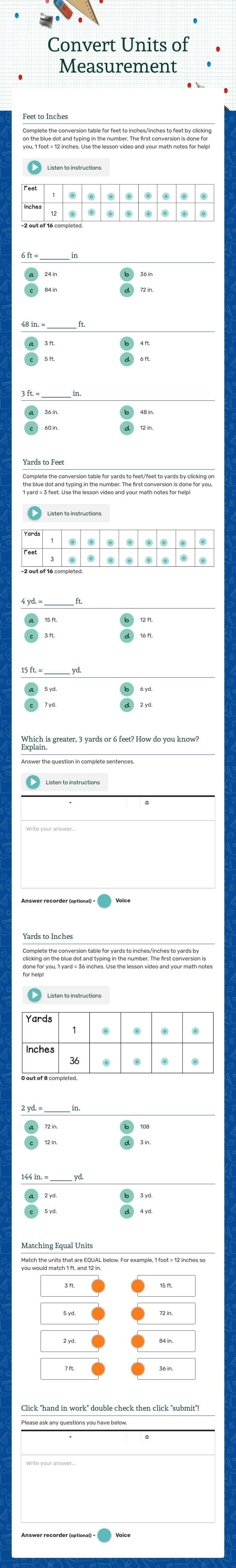 Convert Units of Measurement worksheet preview image