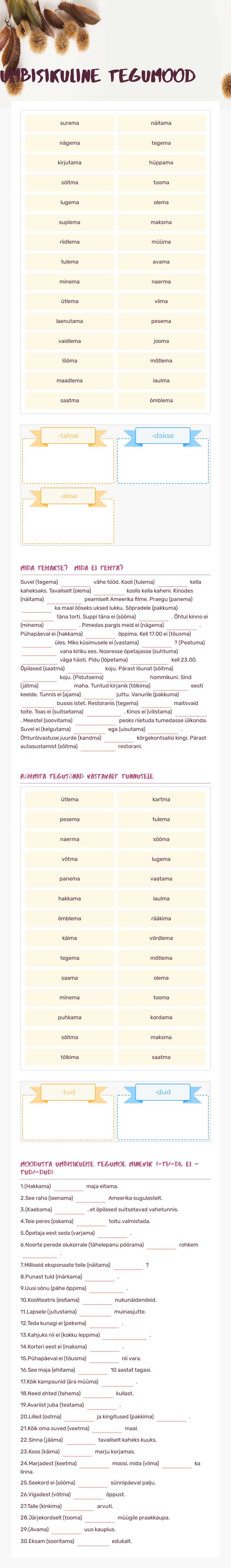 Umbisikuline tegumood worksheet preview image
