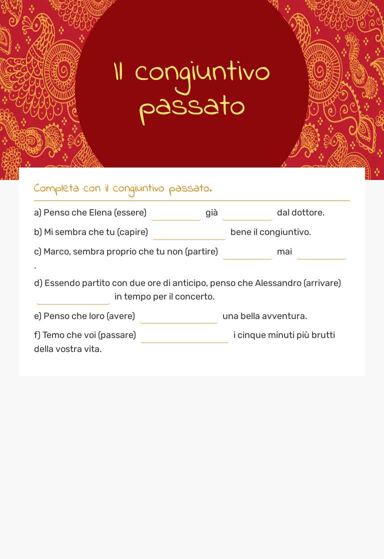 Il congiuntivo passato worksheet preview image