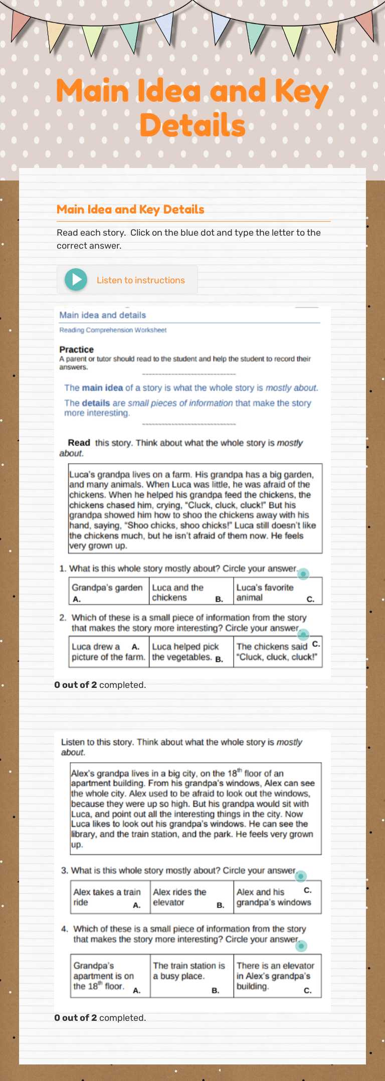 Main Idea and Key Details worksheet preview image
