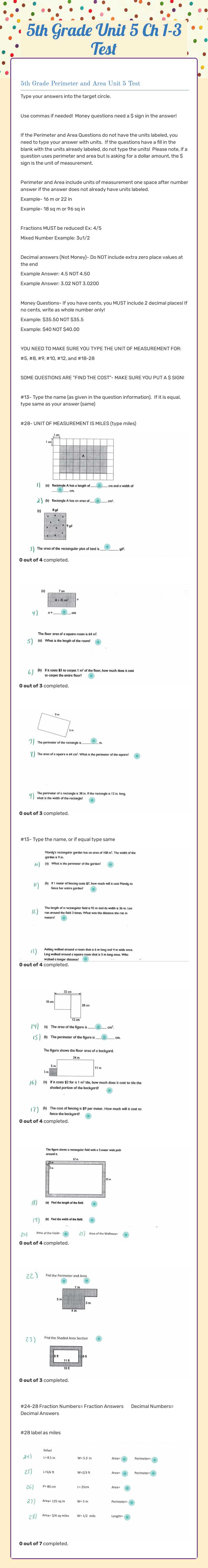 5th Grade Unit 5 Ch 1-3 Test worksheet preview image