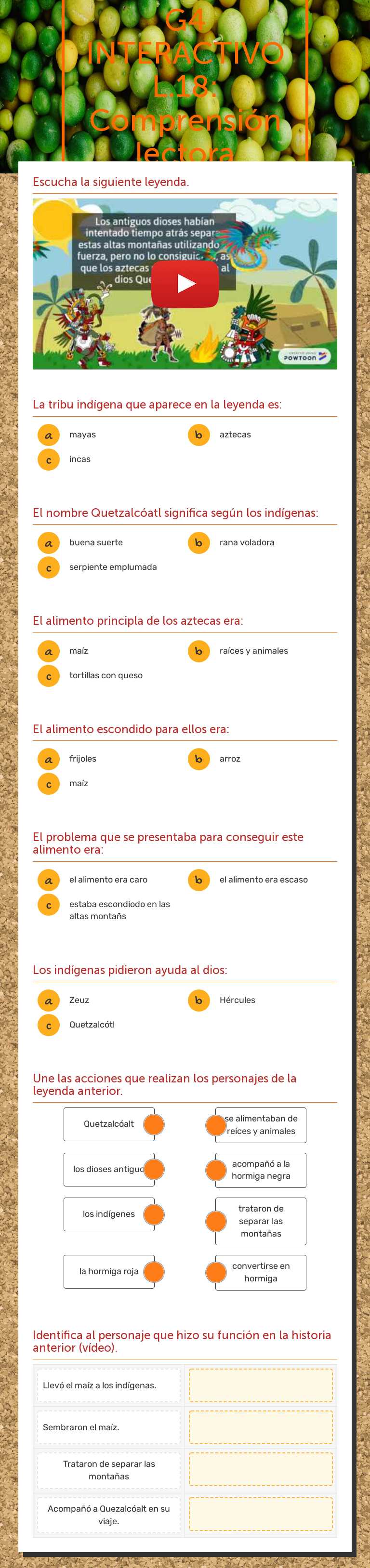 G4 INTERACTIVO L.18: Comprensión lectora worksheet preview image