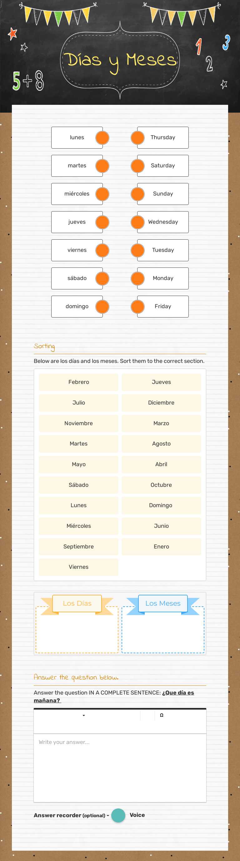 Días y Meses Grade 7 worksheet preview