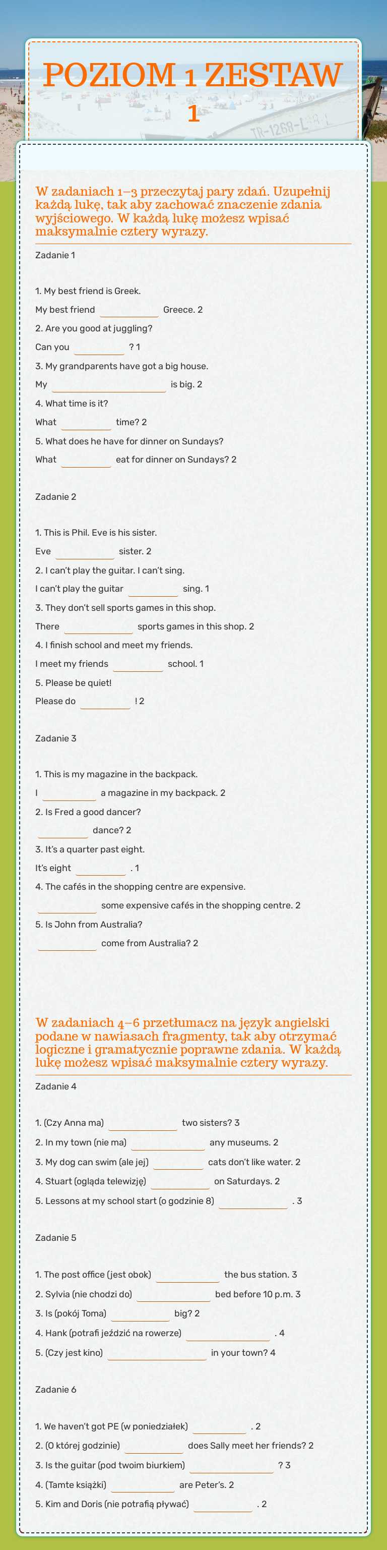 POZIOM 1 ZESTAW 1 worksheet preview image