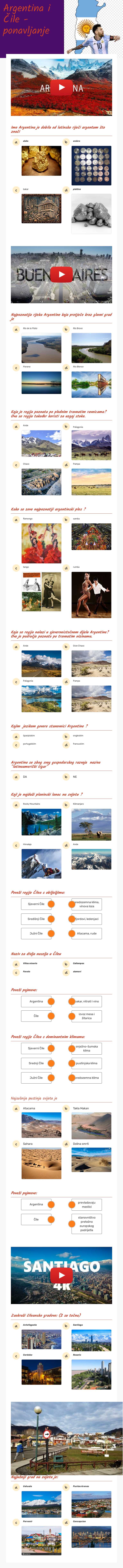 Argentina i Čile -ponavljanje worksheet preview image