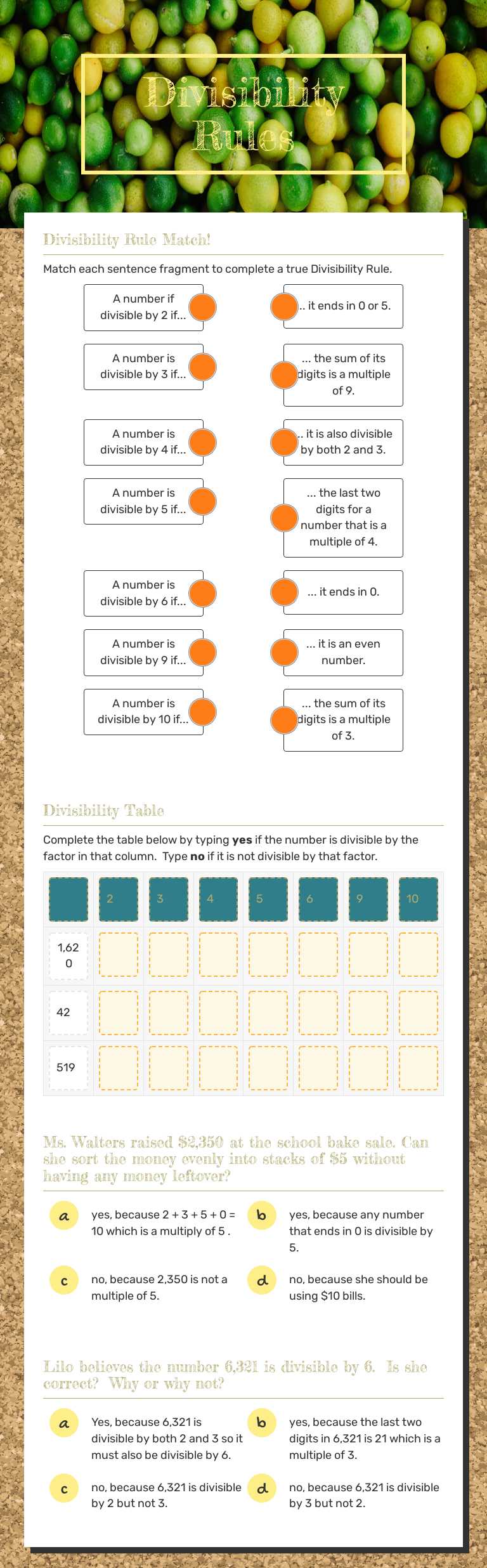 Divisibility Rules worksheet preview image