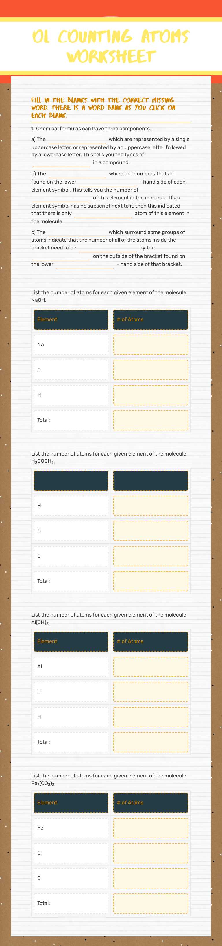 OL Counting ATOMS Worksheet worksheet preview image