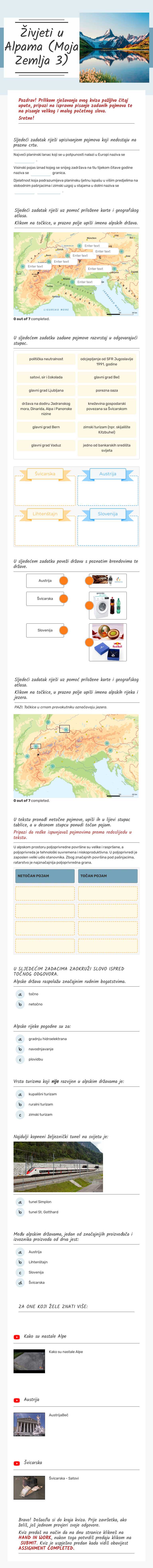 Živjeti u Alpama (Moja Zemlja 3) Grade 7 worksheet preview