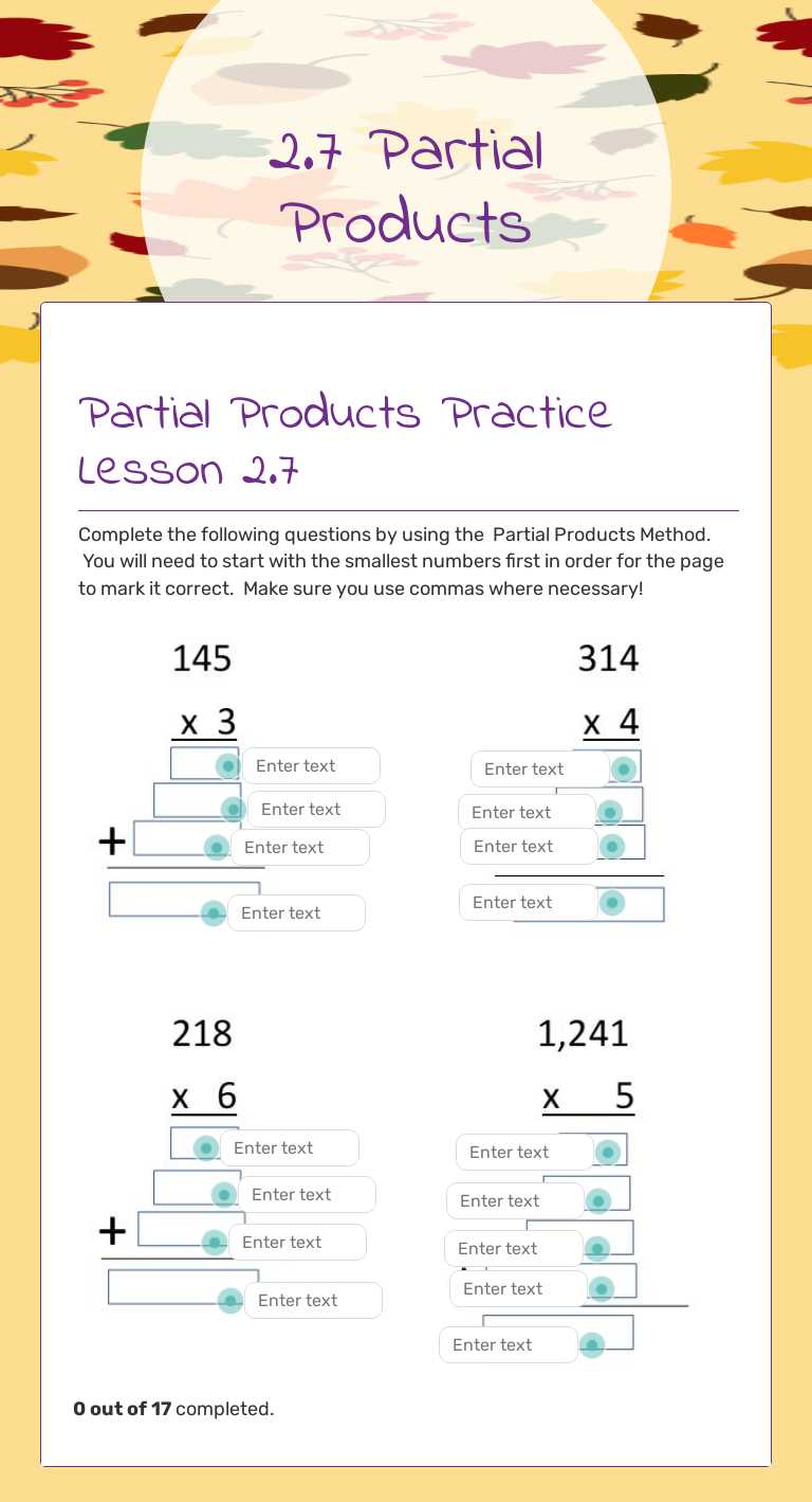 2.7 Partial Products worksheet preview image