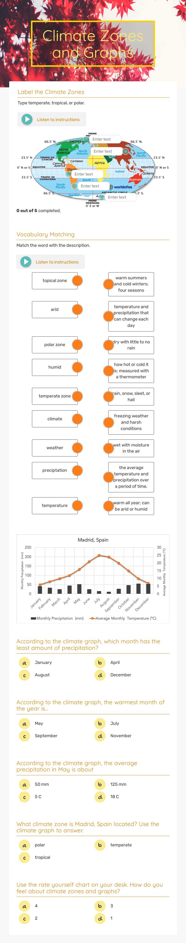 Climate Zones and Graphs worksheet preview image