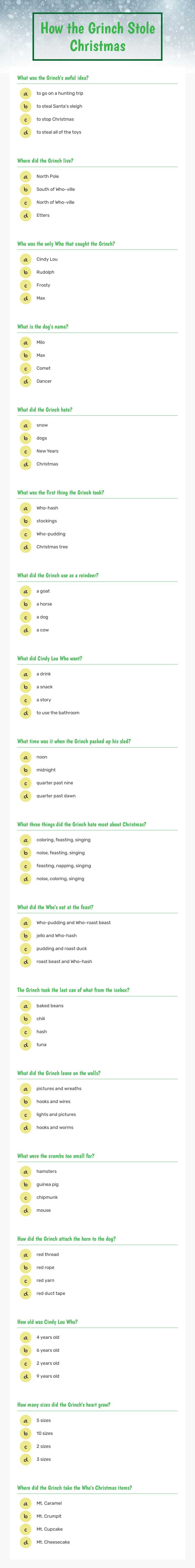 How the Grinch Stole Christmas worksheet preview image