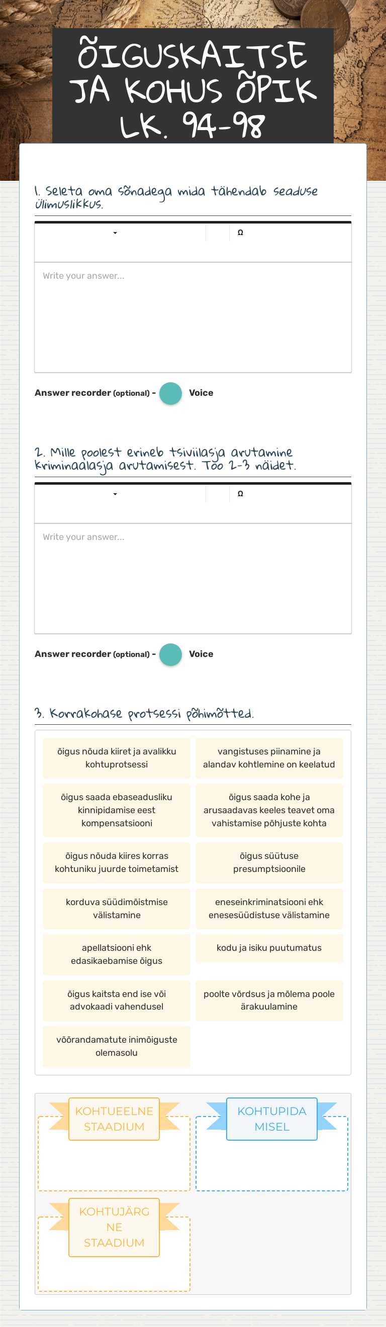 ÕIGUSKAITSE JA KOHUS ÕPIK LK. 94-98 worksheet preview image