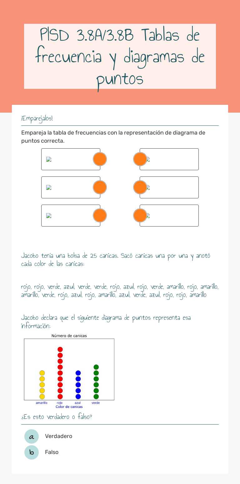 PISD 3.8A/3.8B Tablas de frecuencia y diagramas de puntos worksheet preview image