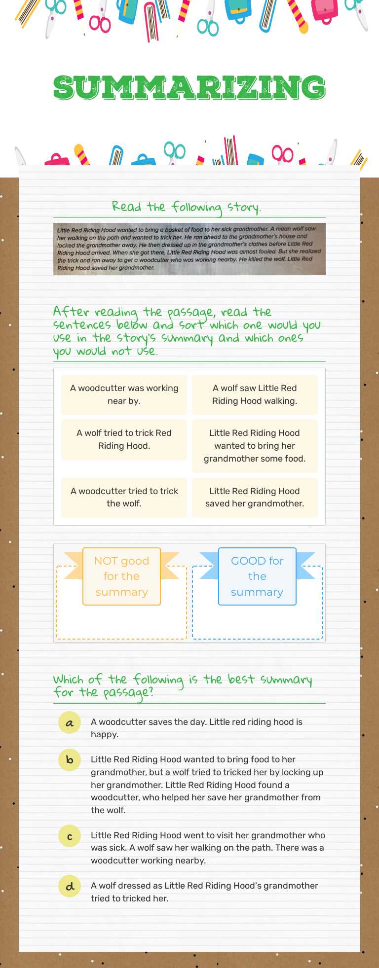 Summarizing Grade 4 worksheet preview