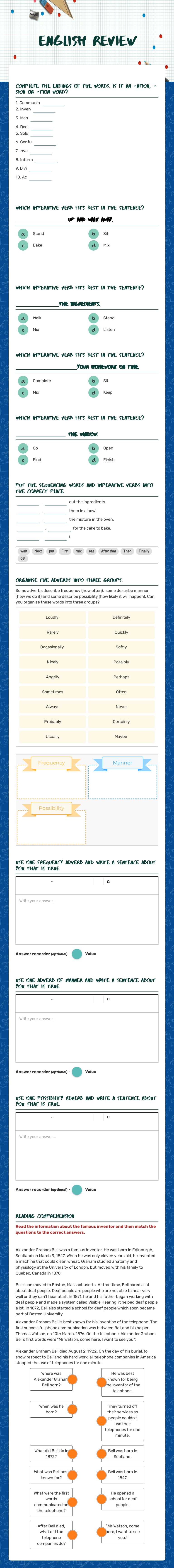 English Review worksheet preview image