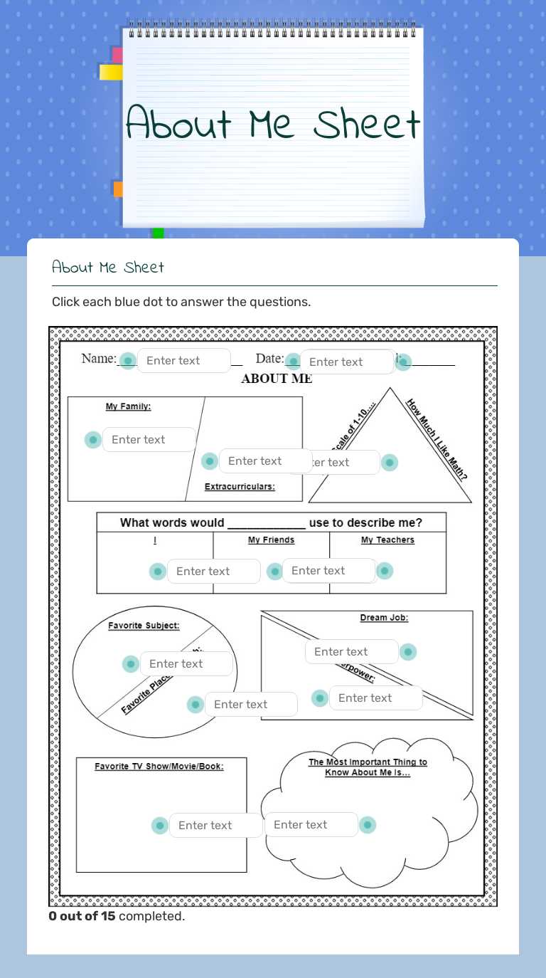 About Me Sheet worksheet preview image