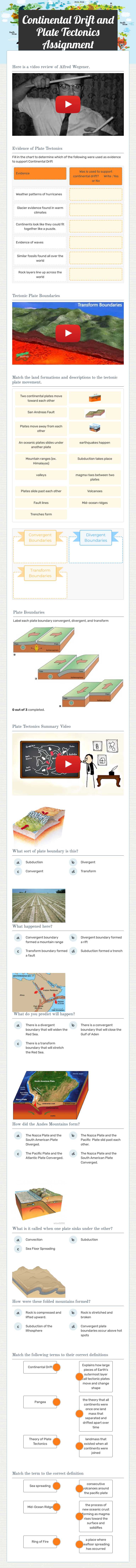 Continental Drift and  Plate Tectonics Assignment worksheet preview image