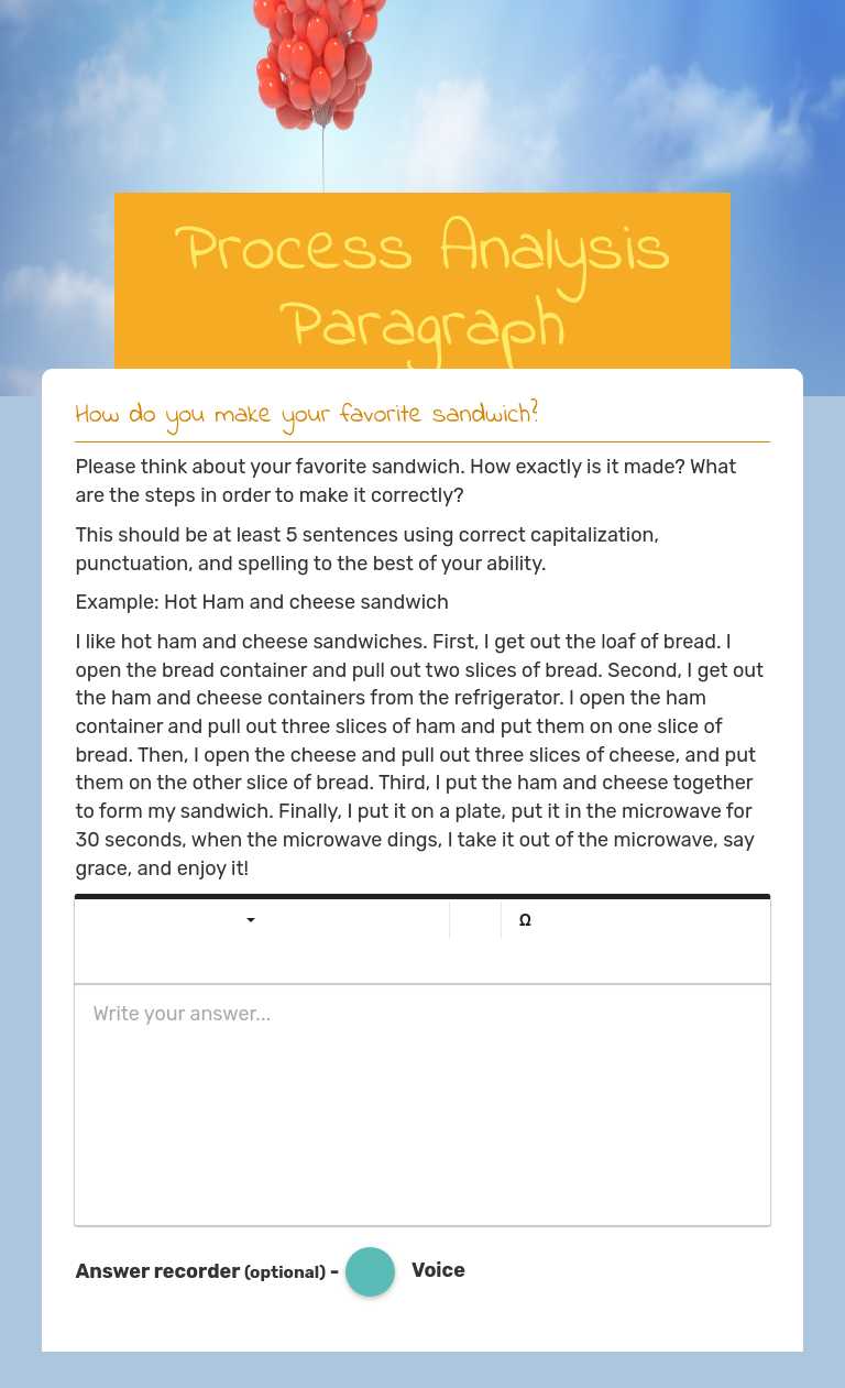Process Analysis Paragraph worksheet preview image
