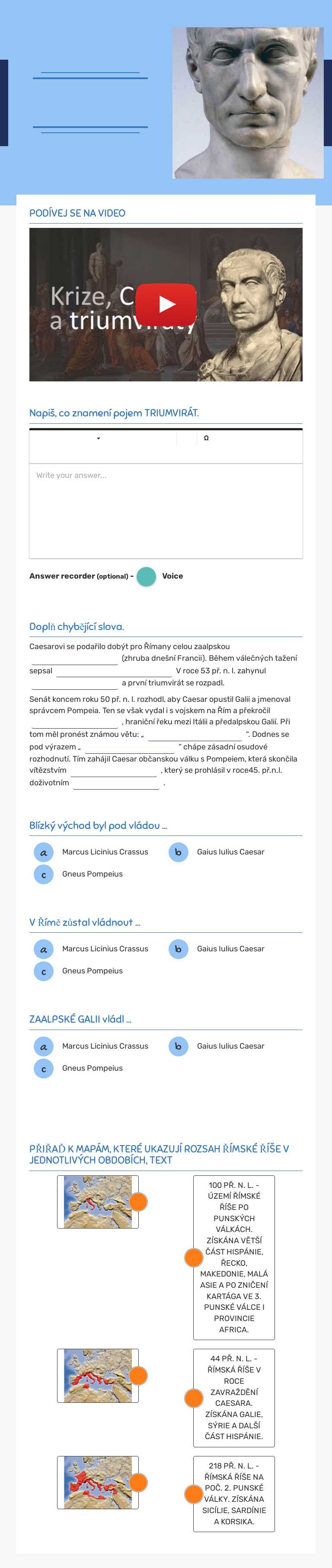 PRVNÍ TRIUMVIRÁT Grade 6 worksheet preview