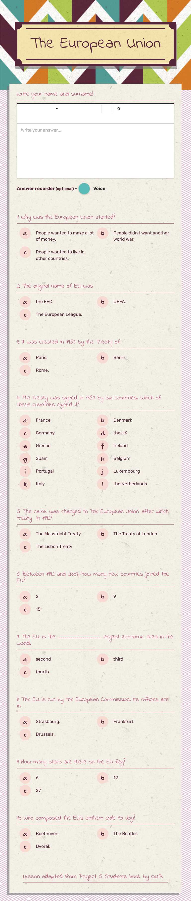 The European Union worksheet preview image