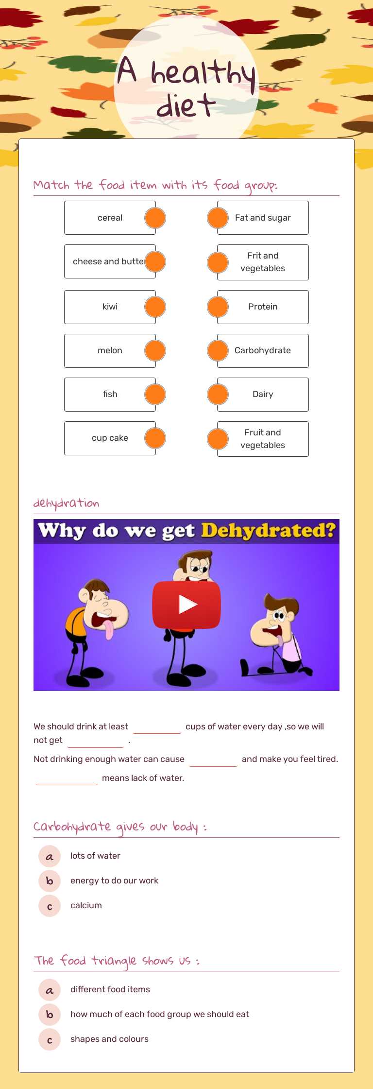 A healthy diet Grade 2 worksheet preview