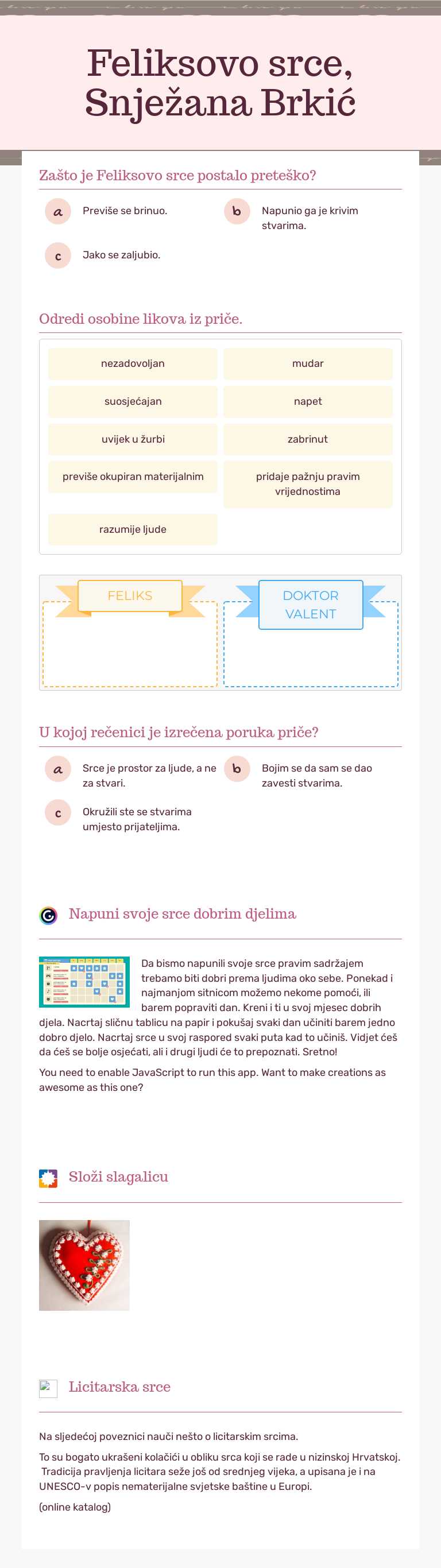 Feliksovo srce, Snježana Brkić worksheet preview image