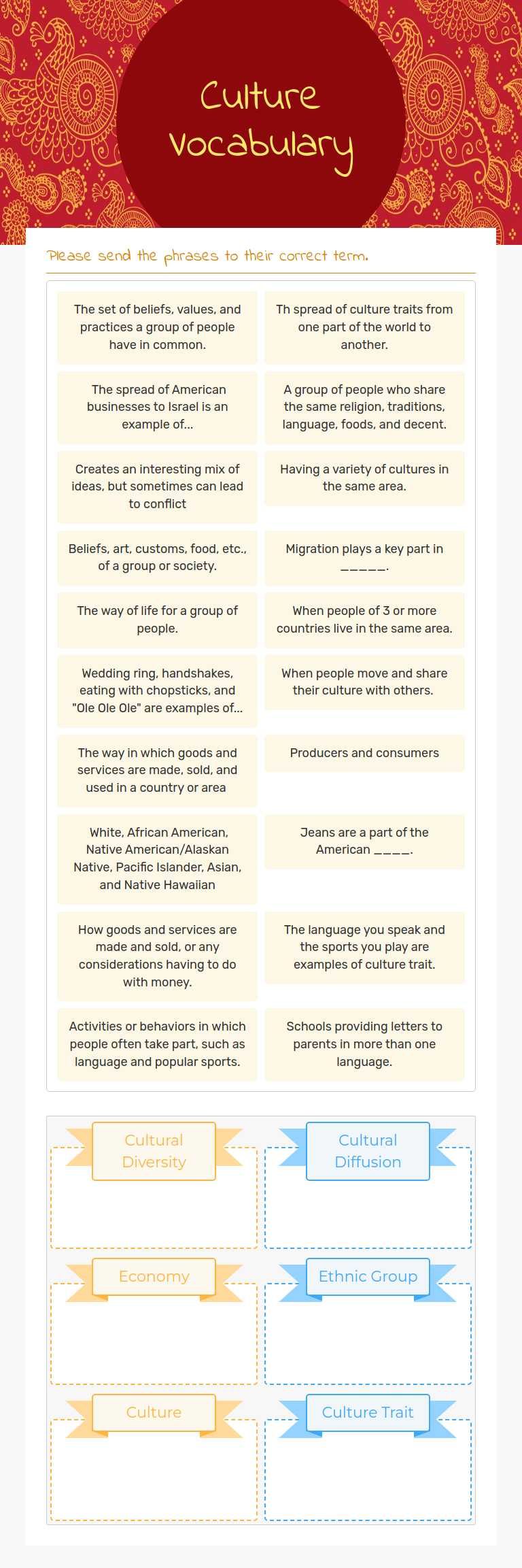 Culture Vocabulary worksheet preview image