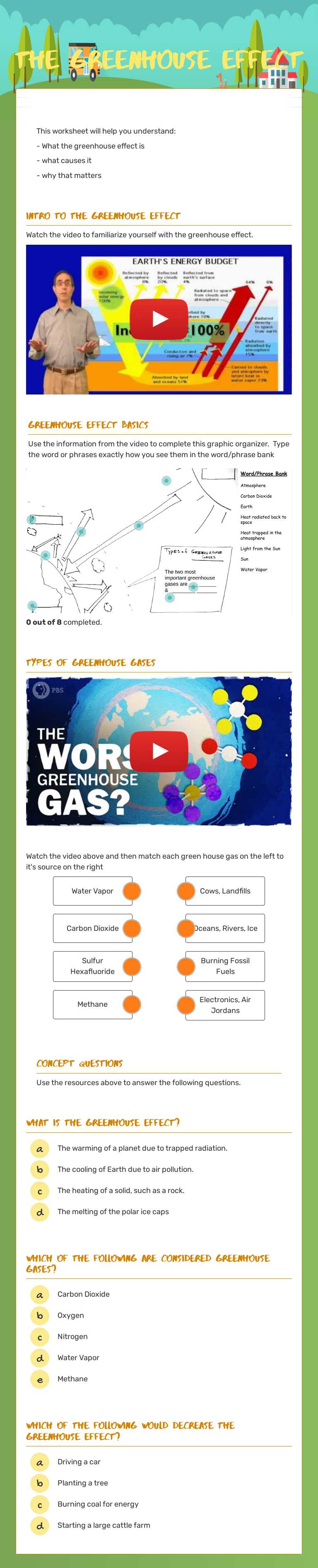THe Greenhouse Effect worksheet preview image
