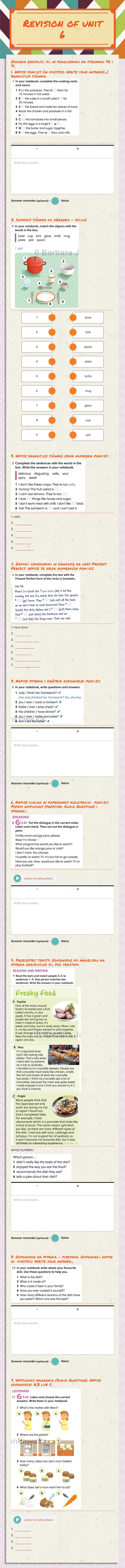 Revision of unit 6 Grade 6 worksheet preview