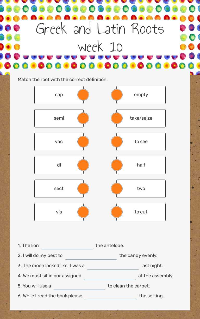 Greek and Latin Roots week 10 worksheet preview image