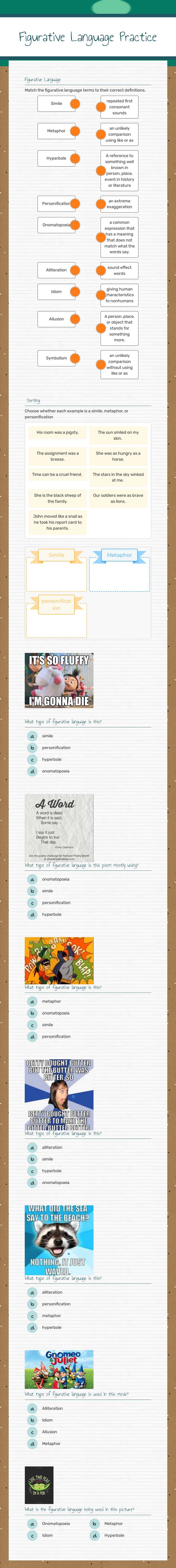 Figurative Language Practice worksheet preview image