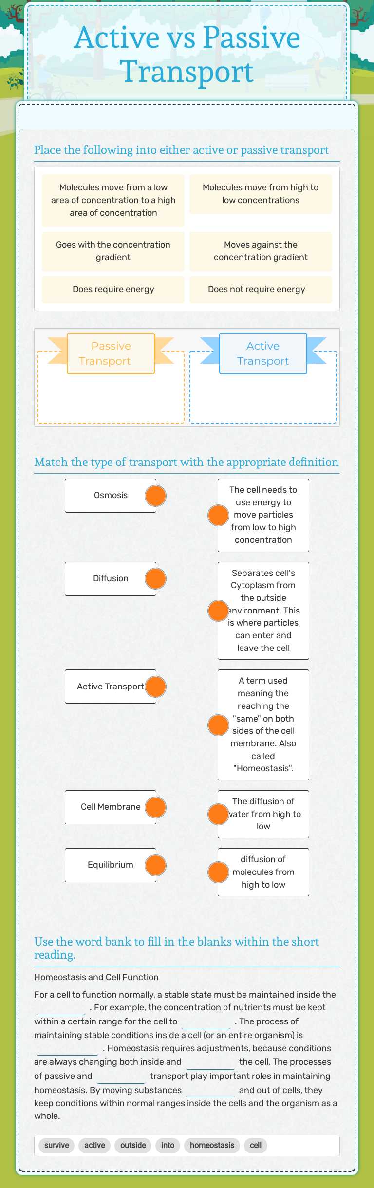 Active vs Passive Transport worksheet preview image
