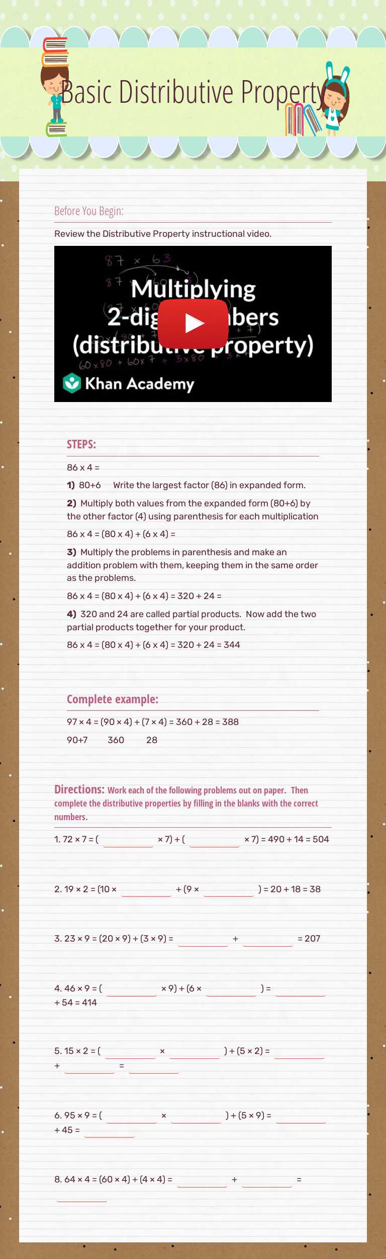 Basic Distributive Property worksheet preview image