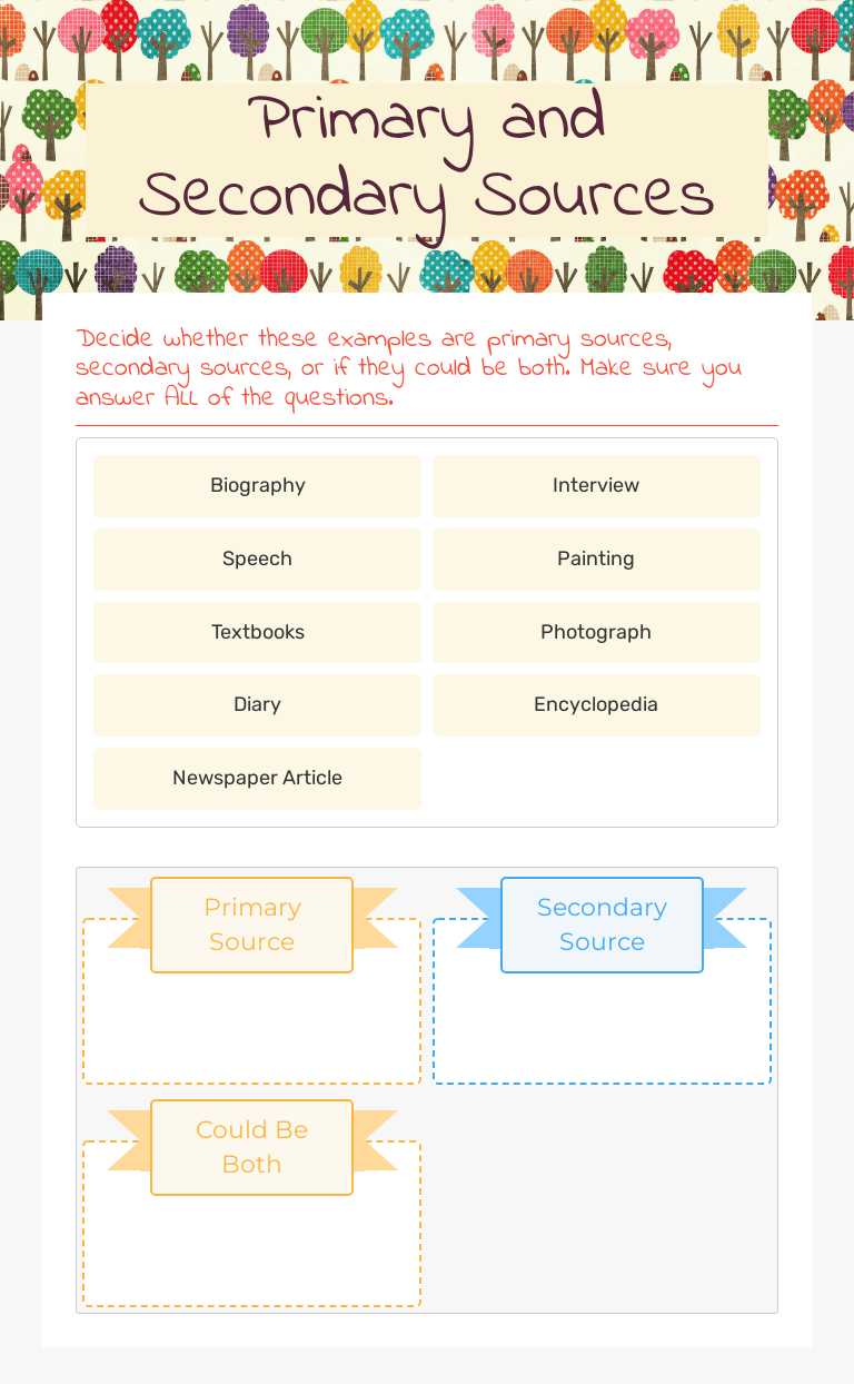 Primary and Secondary Sources Grade 4 worksheet preview
