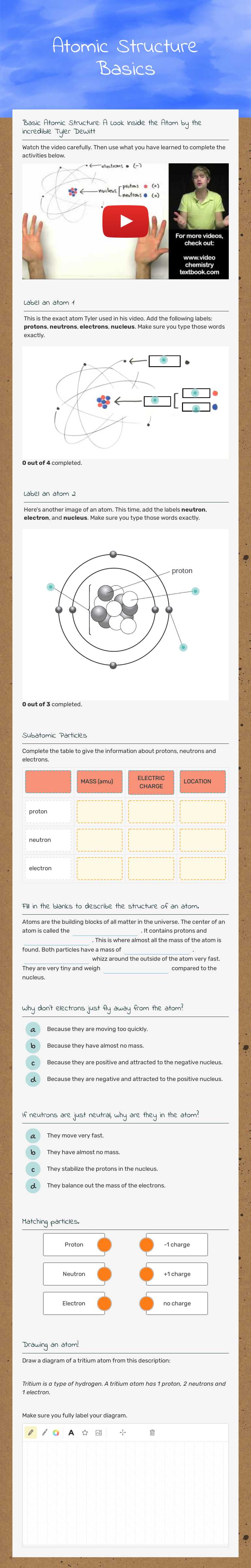 Atomic Structure Basics worksheet preview image
