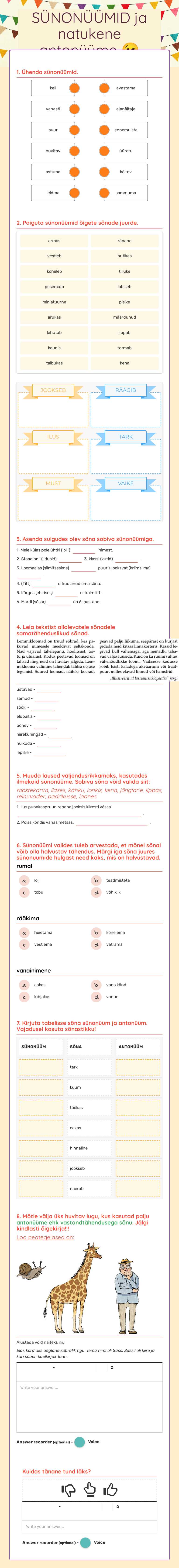 SÜNONÜÜMID ja natukene antonüüme 😉 worksheet preview image