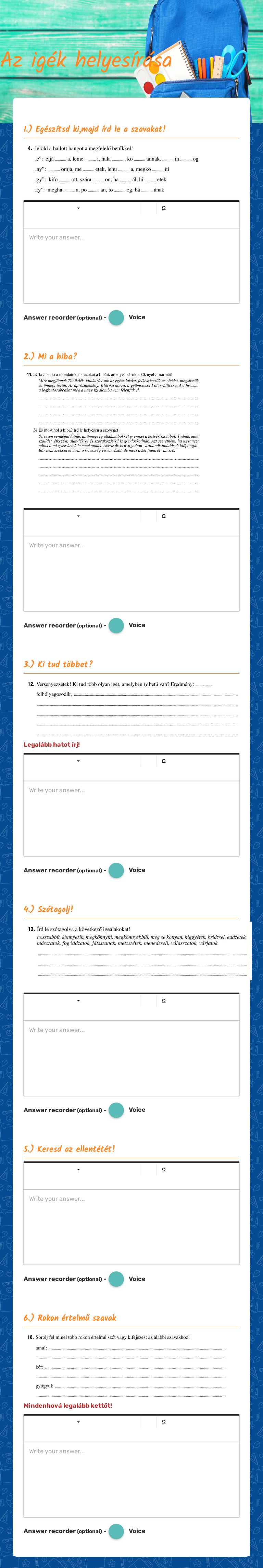 Az igék helyesírása worksheet preview image