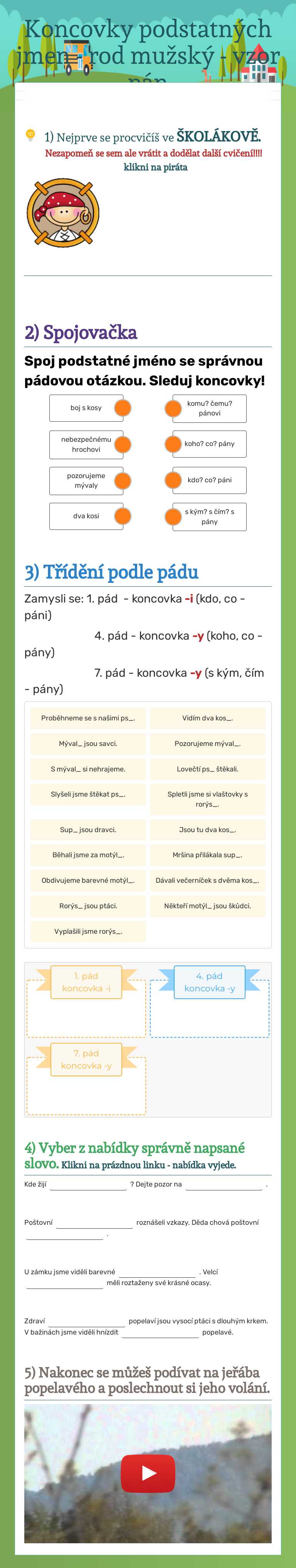 Koncovky podstatných jmen - rod mužský - vzor pán worksheet preview image