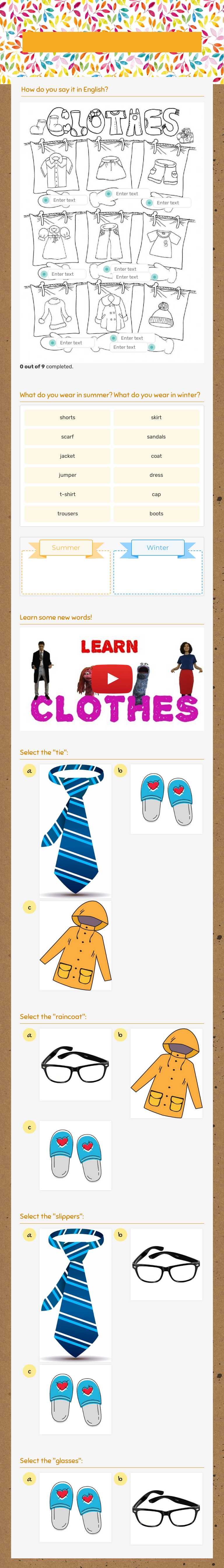 Seasons and clothes worksheet preview image