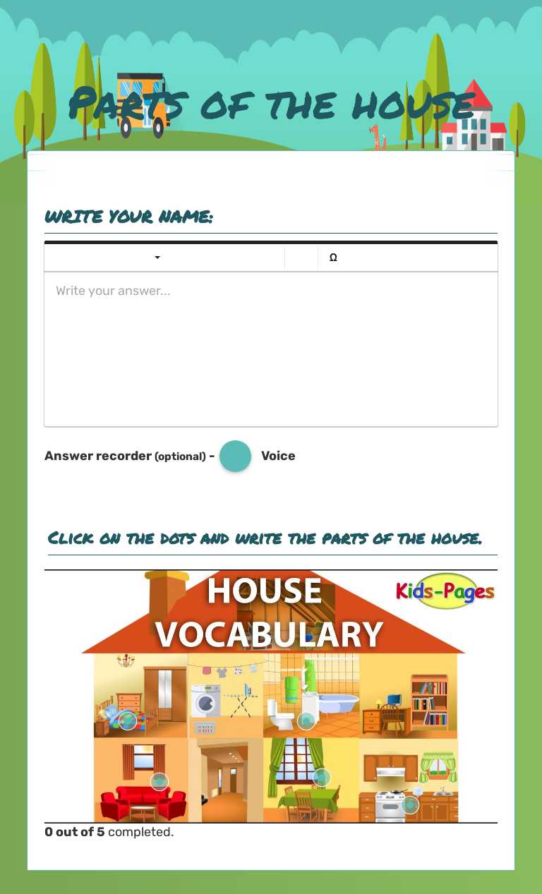 Parts of the house worksheet preview image
