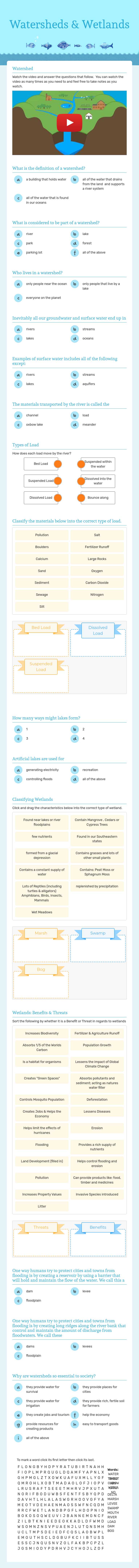 Watersheds & Wetlands worksheet preview image