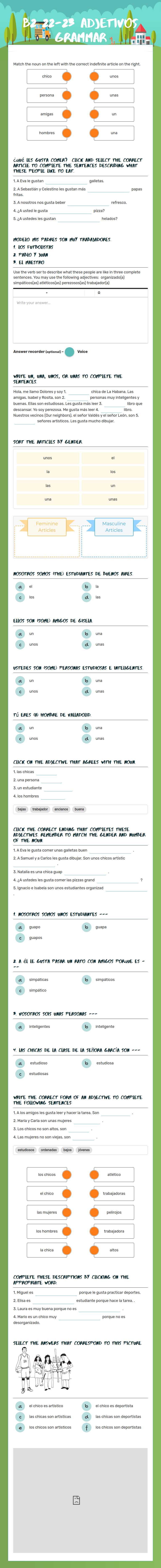 B2 22-23 Adjetivos Grammar worksheet preview image