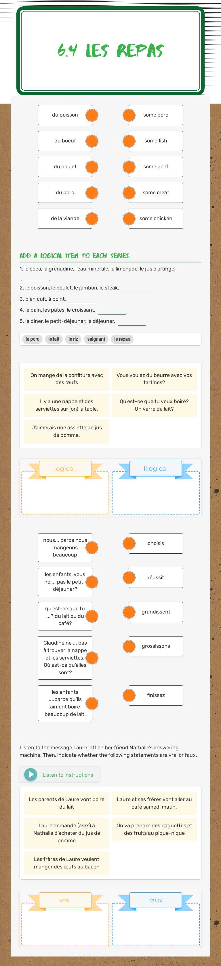 6.4 les repas worksheet preview image