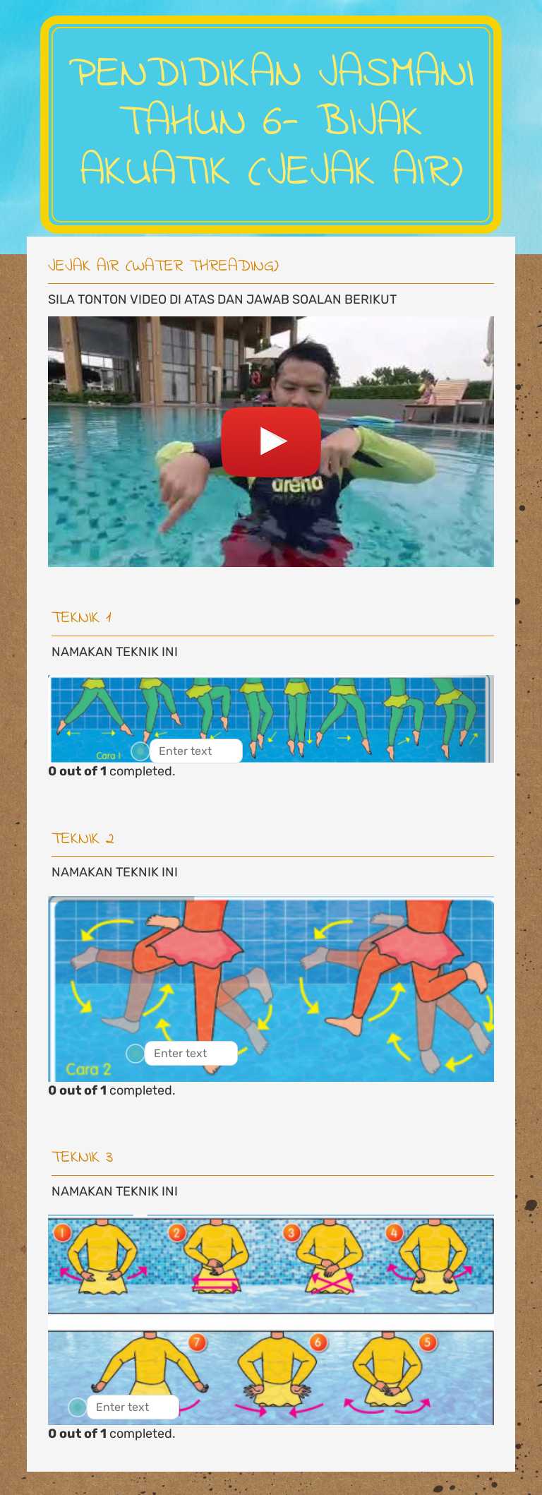 pendidikan jasmani tahun 6- bijak akuatik (jejak air) worksheet preview image