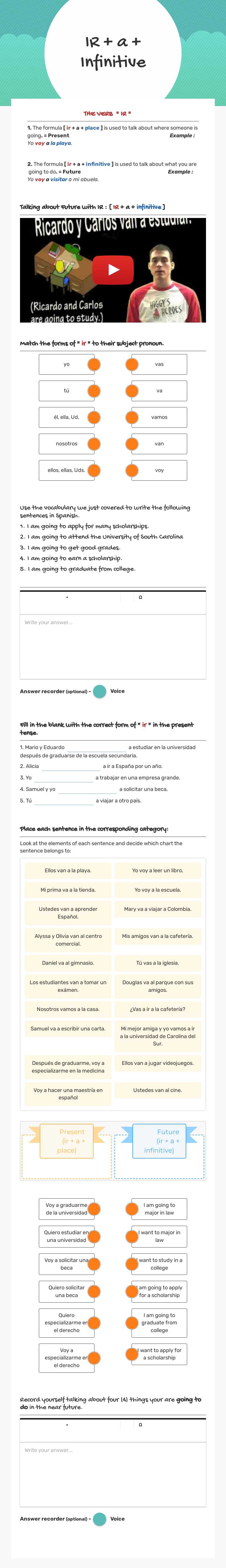 IR + a + Infinitive Grade 8 worksheet preview