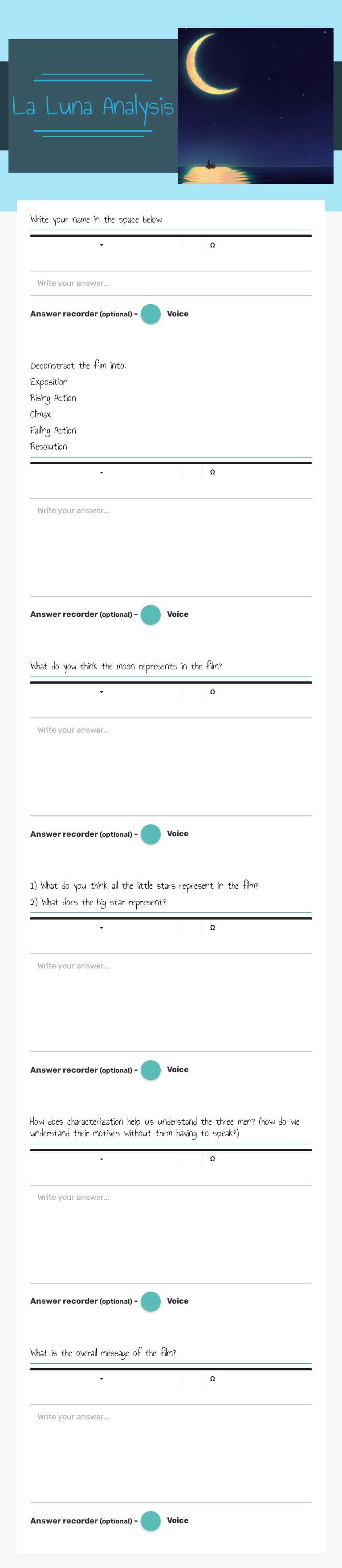 La Luna Analysis worksheet preview image